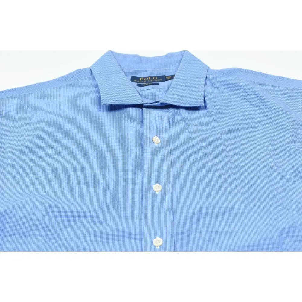Polo Ralph Lauren Shirt Mens 16.5 Blue Check Long Sleeve Button-Up Slim Fit